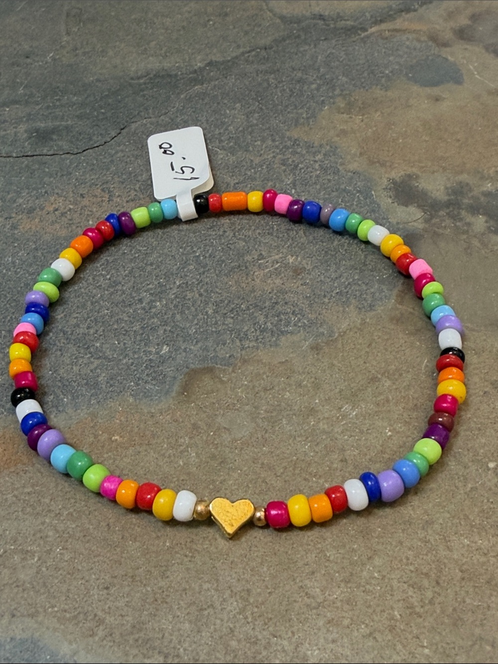 NWT Candy Did It! Handmade Bright Color Beaded Tiny Gold Heart Stretch Anklet